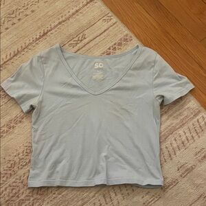 SO Pale Blue V-Neck Cropped Tee
